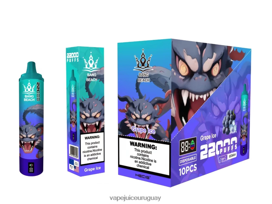 Fume Vape Uruguay J2DBD419 hielo de uva - Bang Beach Pantalla inteligente de 22000 inhalaciones.