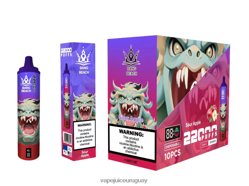 Vape Desechable Uruguay J2DBD413 manzana agria - Bang Beach Pantalla inteligente de 22000 inhalaciones.