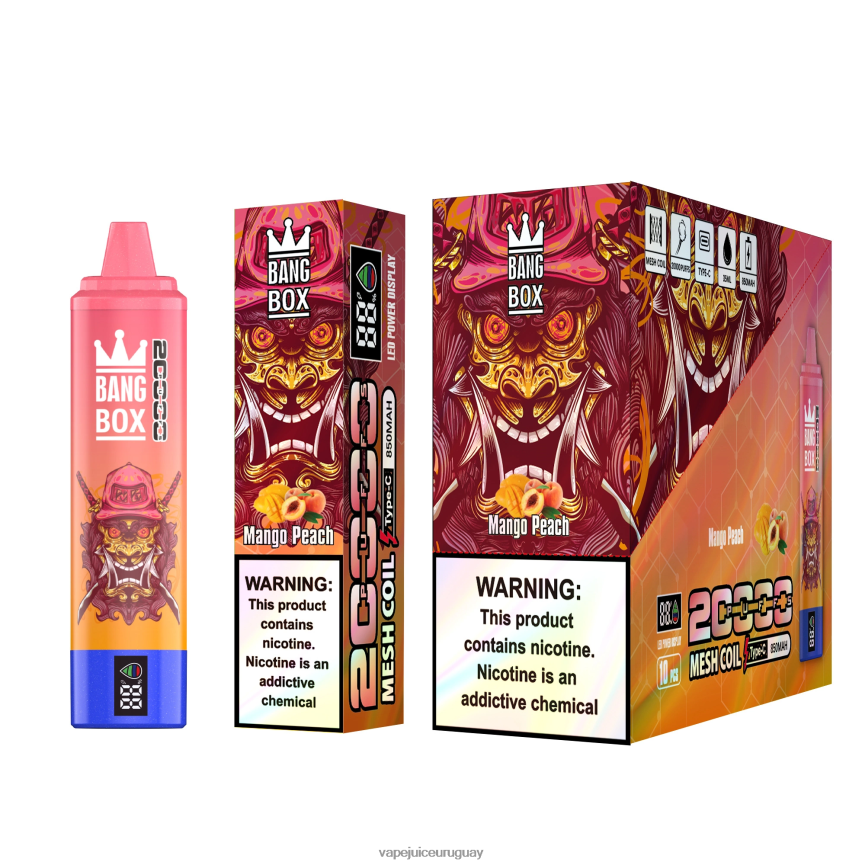 Vape Desechable Uruguay J2DBD458 durazno mango - Bang Box Pantalla inteligente de 20000 inhalaciones
