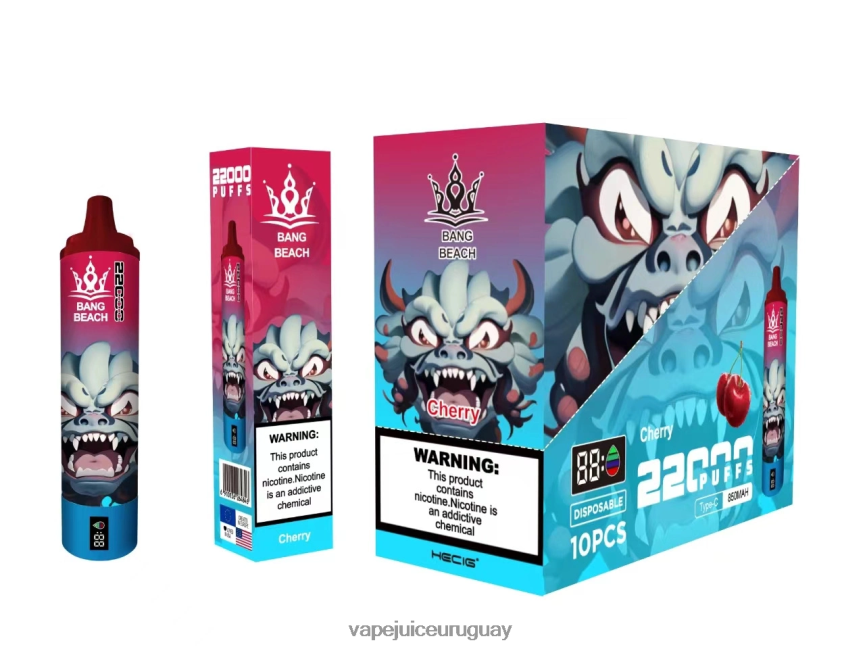 Vape Recargable J2DBD417 cereza - Bang Beach Pantalla inteligente de 22000 inhalaciones.