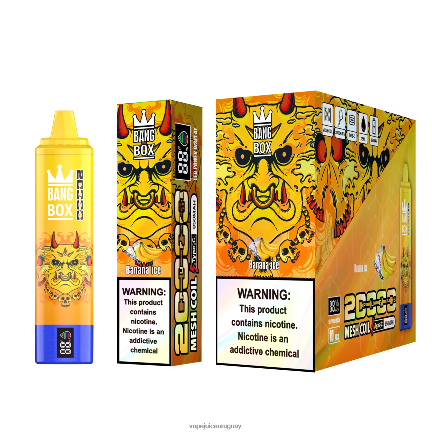 Vape Recargable J2DBD457 hielo de plátano - Bang Box Pantalla inteligente de 20000 inhalaciones