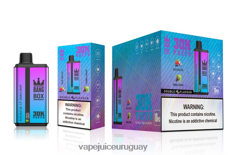 Vape Recargable J2DBD472 hielo azul razz y uva doble - Bang Box 30000 inhalaciones de dos sabores.