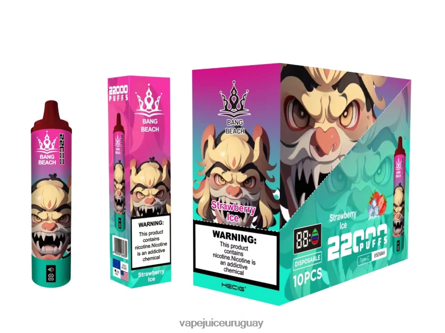Vape UY J2DBD420 hielo de fresa - Bang Beach Pantalla inteligente de 22000 inhalaciones.