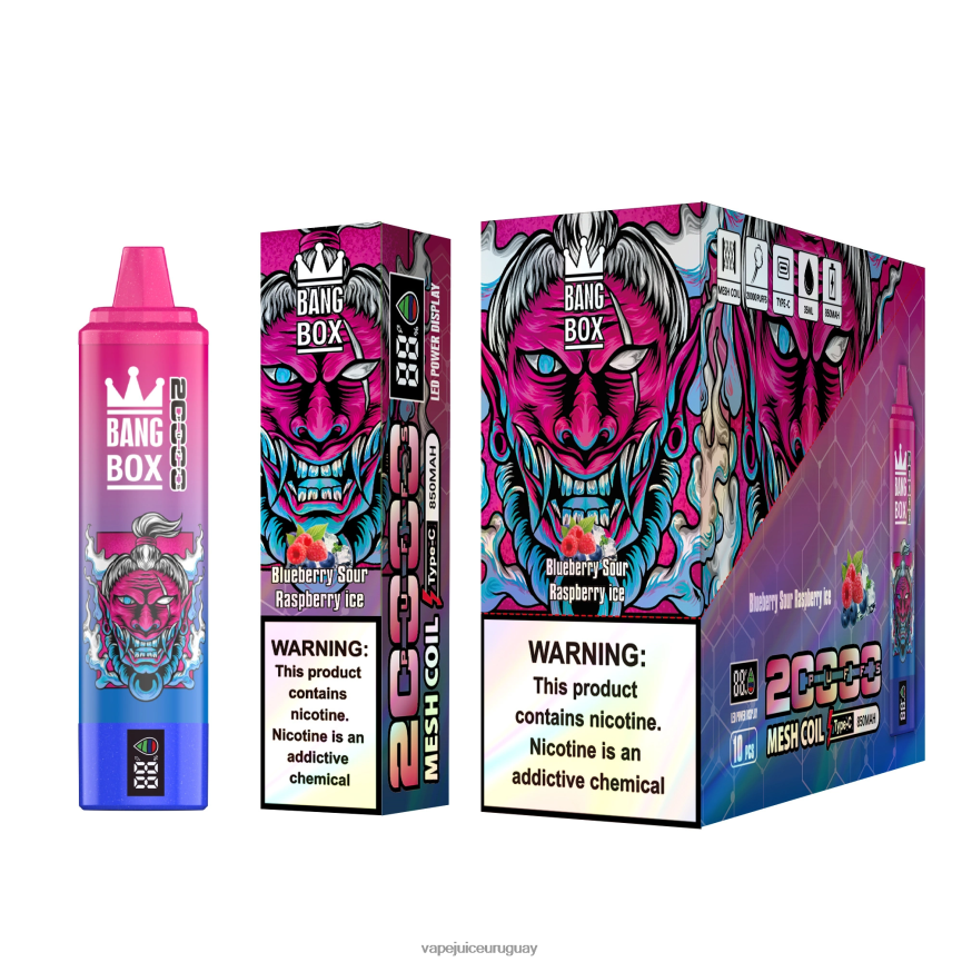 Vape UY J2DBD455 arándano frambuesa agria hielo - Bang Box Pantalla inteligente de 20000 inhalaciones