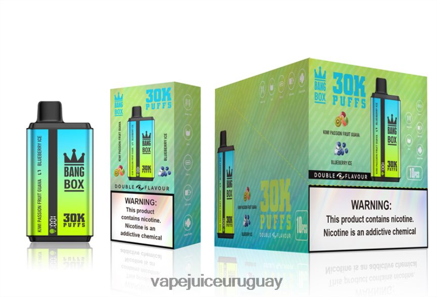 Vape UY J2DBD465 kiwi, maracuyá, guayaba y helado de arándanos - Bang Box 30000 inhalaciones de dos sabores.