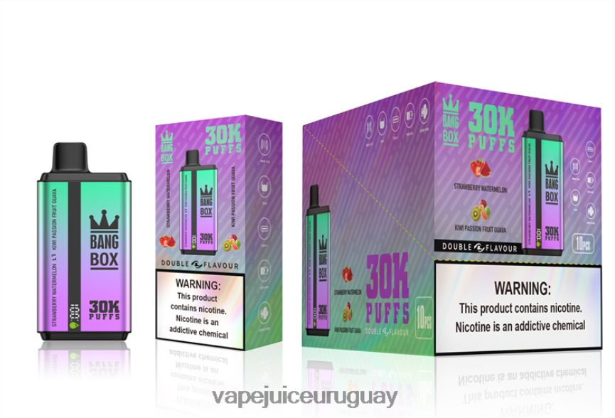 Vape UY J2DBD470 fresa sandía y kiwi maracuyá guayaba - Bang Box 30000 inhalaciones de dos sabores.