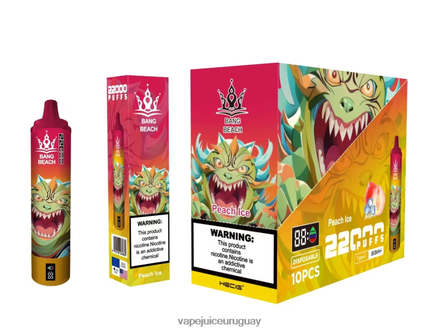 Vape Uruguay J2DBD416 hielo de durazno - Bang Beach Pantalla inteligente de 22000 inhalaciones.