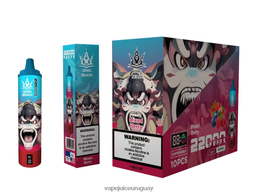 Vape Uruguay J2DBD421 bayas mixtas - Bang Beach Pantalla inteligente de 22000 inhalaciones.
