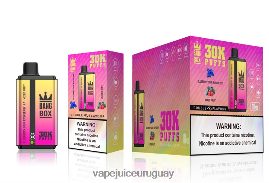 Vape Uruguay J2DBD466 arándanos, frambuesa ácida y frutas mixtas - Bang Box 30000 inhalaciones de dos sabores.