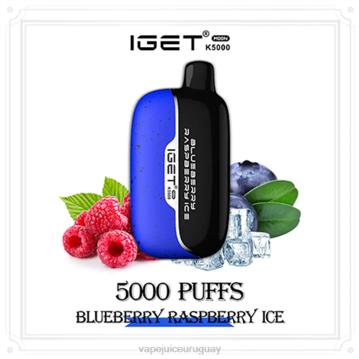 Vape Desechable Uruguay XJ443 hielo de frambuesa y arándanos IGET Moon k5000